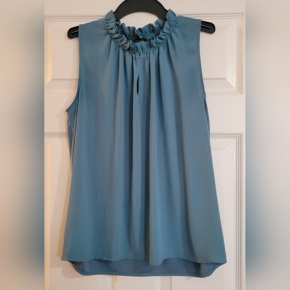 Ann Taylor Tops - EUC Ann Taylor Women's Blue Ruffled Neck Sleeveless Blouse